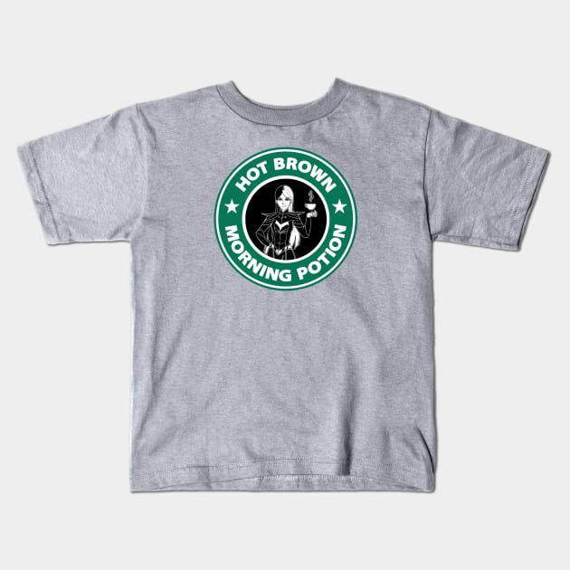 Hot Brown Morning Potion (Alt Print) Kids T-Shirt by Nerdology